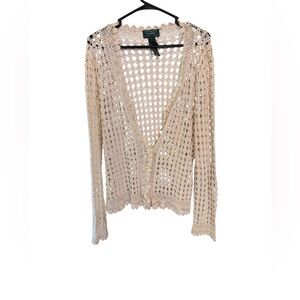 Ralph Lauren Cream Crochet Cardigan Size Large 100% Cotton